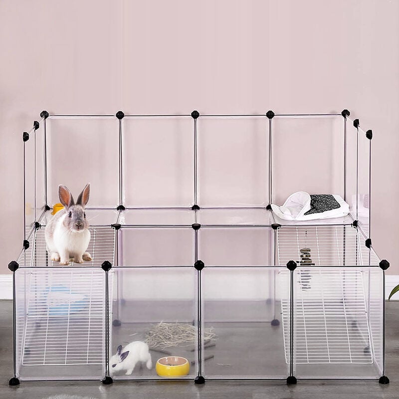 Valla para Mascotas, Diseño DIY Parque para Mascotas, Parque para Animales  Pequeños Jaula Modular de Plástico para Conejos, con Escalera, 28 paneles