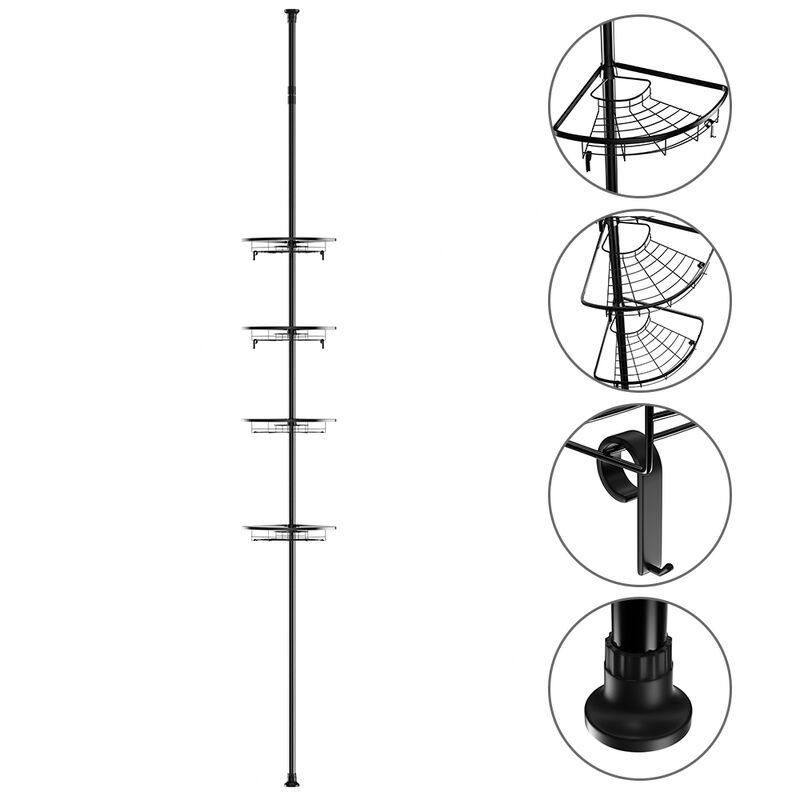 Telescópica Estantería Ducha Esquina Estante Ducha sin Taladro Estantería  Baño Acero inoxidable con 4 Cestas, para