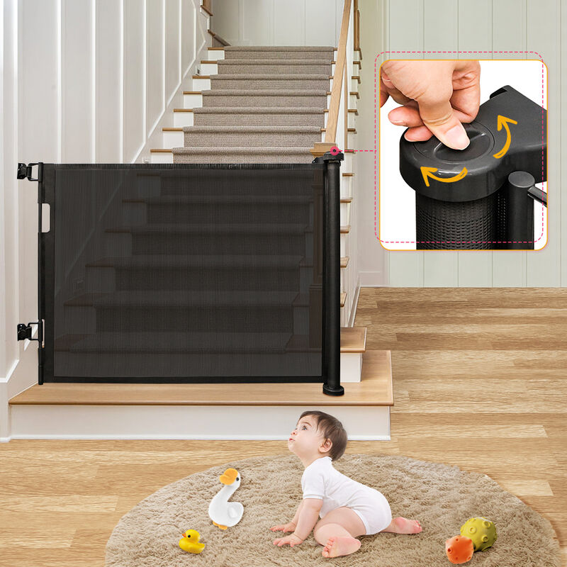 TWOLIIN Barrera Protección Escaleras Sin Taladrar - Ancho 105-115 Cm, Cierre Automático Y Doble Bloqueo, Puerta De Metal Para Niños Y Mascotas