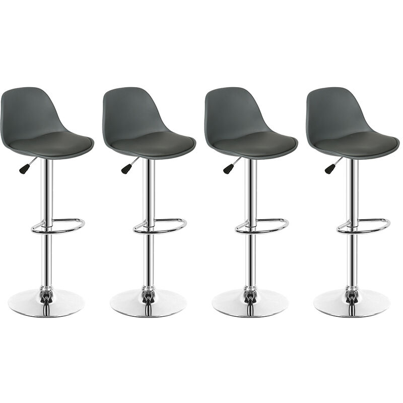 Taburetes de bar, 4 taburetes de barra y de cocina con silla giratoria de altura ajustable, gris