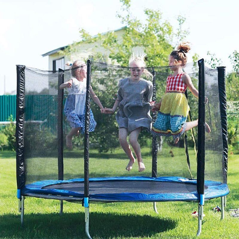 Trampolín de jardín para niños, trampolín elástico con red de seguridad, 183 cm de diámetro, red protectora, cuerda elástica