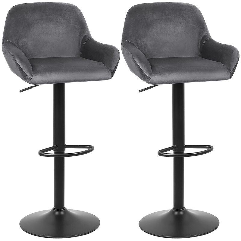 2 x Taburetes de bar giratorios modernos Silla alta de cocina con respaldo cuadrado, altura ajustable en terciopelo gris oscuro