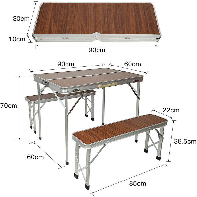 Set Mesa Camping Plegable Aluminio Gris 120x60x70 cm 4 Puestos