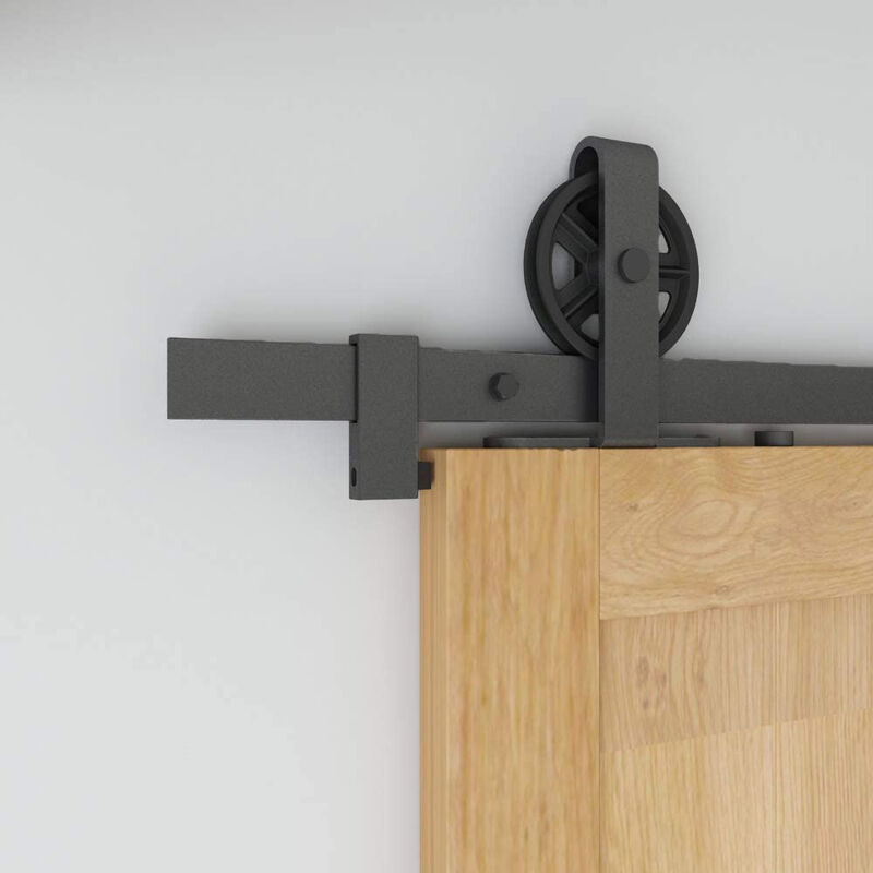 HOMCOM Herrajes para Puerta Corredera 200 cm Kit de Accesorios para Puerta  de Granero de Madera 200x40x0,6 cm Negro