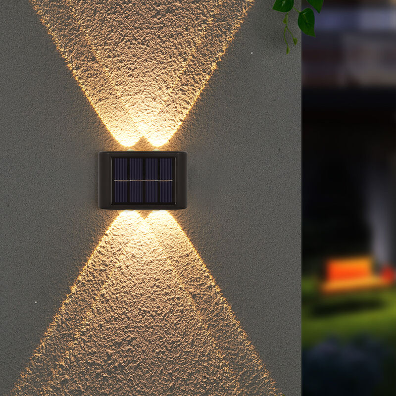 Lámpara de pared para exterior, lámpara de pared LED de luz cálida, con panel solar, con 4 bombillas