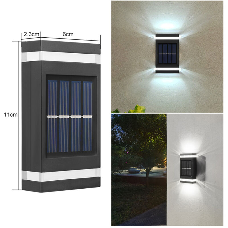 2Pcs LED Lámpara de pared exterior, Lámpara de pared Solar, Iluminación Inteligente con Sensor, Impermeable IP65 (luz fría）