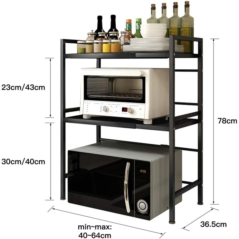  Estante de cocina para microondas con gancho, estante de horno  extensible de pie para encimera negro, estante de almacenamiento universal  : Hogar y Cocina