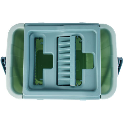 Mopa Microfibre con Cubo Escurridor, Juego de fregona plana y cubos con 2  almohadillas,Para superficies lisas,Verde