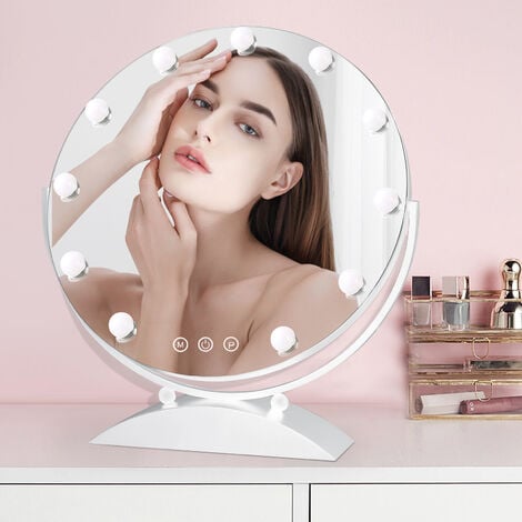 Espejo de maquillaje con luz LED, espejo triple de escritorio