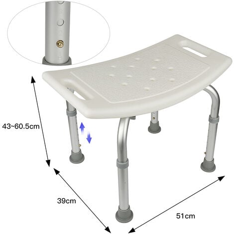 Taburete de ducha ergonómico antideslizante regulable en altura para baño