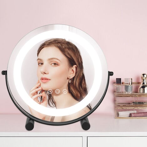 Espejo de maquillaje con luz LED, espejo triple de escritorio