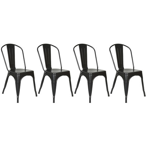Sillas de Comedor de Metal, Juego de 4, Sillas de Metal de Estilo Industrial, Sillas de Jardín, Negro (1/5)