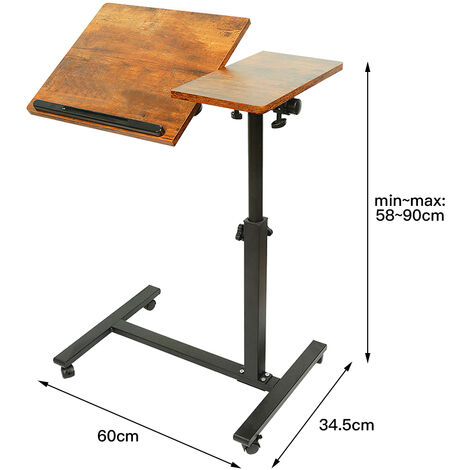 Skecten Escritorio de la Computadora Portátil, Altura Regulable Mesa  Auxiliar con 4 Ruedas,para Computadora para Oficina Hogar- Negro