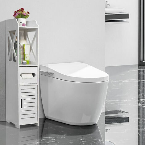 Armario de Suelo para Baño, Almacenamiento para baño con Portapapel Higiénico Armario Estrecho, Panel MDF, Blanco 20x20x80cm APD01