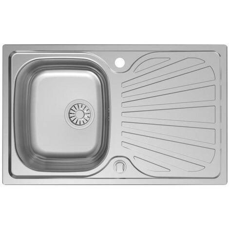 Fregadero Cocina, Fregadero Cocina 1 Seno en Acero Inoxidable, Montaje sobre encimera, Incluyendo juego de rebosadero y desagüe 90x50x15cm