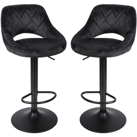 Juego de 2 Taburete de Bar con Respaldo Marco de Metal Muebles Cocina Asiento de Terciopelo,Altura Ajustable Giratorio en 360° Negro (1/5)