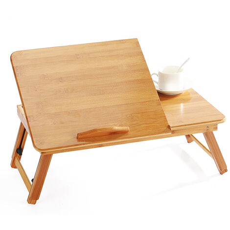 Skecten Mesa para portátil de bambú, Bandeja de Cama Plegable, Mesa abatible para ordenador con patas ajustables, Material: Bambú (1/5)