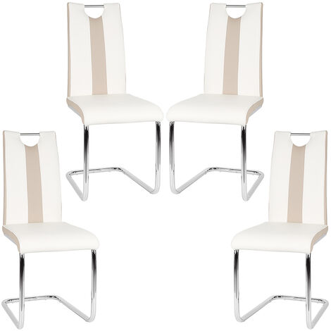 Set de 4 Sillas de Comedor de Estilo Moderno, Sillas de Cocina de Piel Sintética con Asiento Ergonómico, Blanco (1/5)