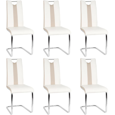 Set de 6 Sillas de Comedor de Estilo Moderno, Sillas de Cocina de Piel Sintética con Asiento Ergonómico, Blanco (1/5)