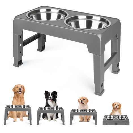 Comedero Platos Elevado para Perros, Alturas Ajustables, con 2 Cuencos Extraíbles de Acero Inoxidable, Gris (1/5)