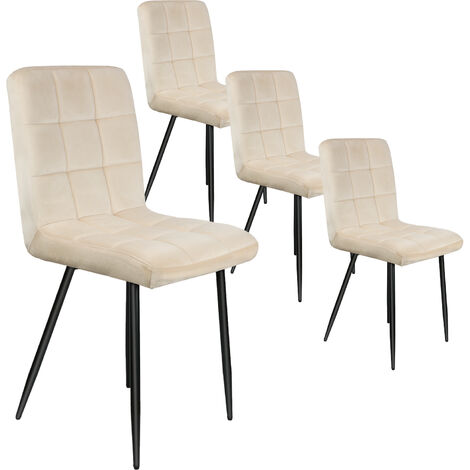 Juego de 4 Sillas Sillas de Comedor, Sillas de Cocina Tapizadas con Patas de Metal, Diseño a Cuadros - Beige (1/5)