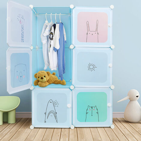 Skecten Armario portátil, Ropero Combinado, Armario Modular Que Ahorra Espacio, 6 Cubos Azul (1/5)
