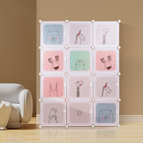 Skecten Armario Portátil, Armario de Almacenaje de Ropa, Estantería por Módulos, Estructuras de Cubo con Puerta, 12 Cubos Rosa (1/5)
