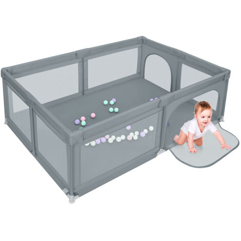 Parque Infantil Bebe 200 x 150 cm Parque Infantil con Puerta de Seguridad, Centro de Actividades para Niños Con Malla Transpirable en Los Cuatro Lados y base Antideslizante, Gris oscuro