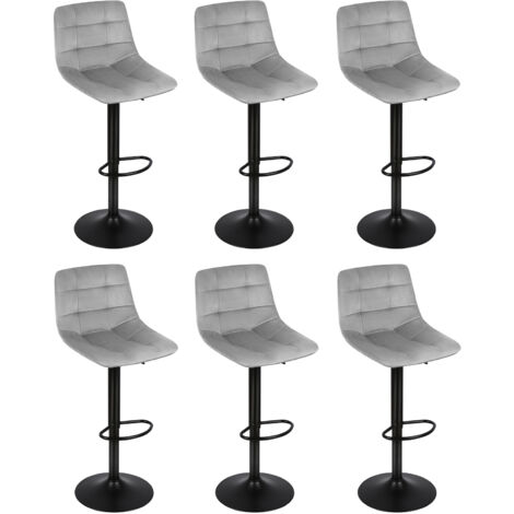 Juego de 6 Taburete de Bar con Respaldo Terciopelo Taburetes Alto Cocina, Taburete Cocina Moderna - Gris claro (1/5)