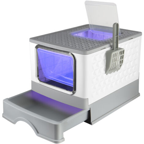 Mascotas, Caja de Arena para Gatos con Tapa, Cajón Extraíble, Arena para Gatos con Tapa, Pala y Filtro Incluidos - Desinfección UV - GRIS