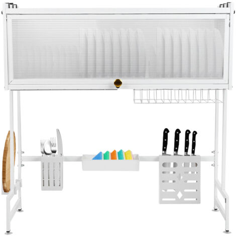 Escurreplatos de 65 x 30 x 78 cm para colocar sobre el fregadero con soporte para cuchillos, soporte para utensilios y soporte para tabla de cortar (Blanco) (1/5)