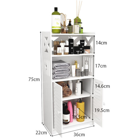 Mueble de baño de 36 x 22 x 75 cm, columna de baño, armario de almacenaje con 2 estantes y 2 puertas, para cocina y salón, Blanco (1/5)