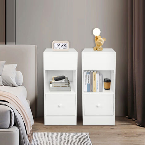 Mesitas de noche estrechas, juego de 2, mesitas auxiliares con 1 cajón y compartimento abierto, mesa auxiliar, mesa auxiliar para sofá, mueble de almacenaje compacto, para dormitorio y sala de estar - (1/5)