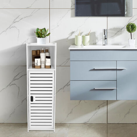 Mueble de baño de 23 x 22 x 78 cm, columna de baño, armario de almacenaje con 1 estante y 2 puertas, para cocina y salón, Blanco (1/5)