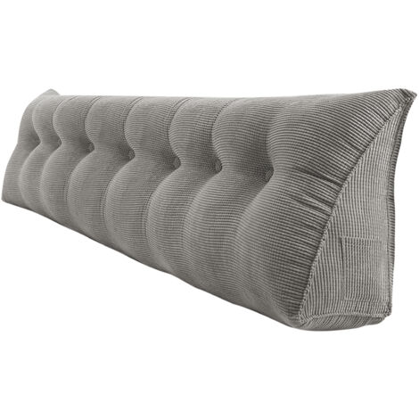 Almohada de lectura en cuña, triangular multiusos con bolsillos, para el cuello y la zona lumbar, cómoda y agradable para la piel, de pana gris, 200 x 50 x 20 cm (1/5)