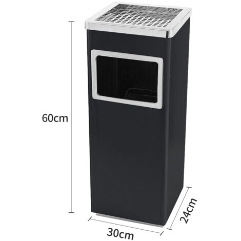 Cenicero cuadrado de metal de 48 l con acabado antracita. Cenicero de exterior con cubo de basura y cubo interior, ideal para hoteles, jardines, exteriores y supermercados. Negro.