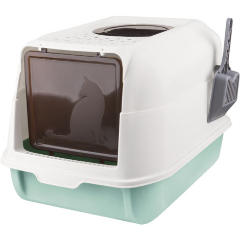 Bandeja De Arena Para Gatos Cerrada Con Tamiz Y Pala - Grande 40x30x19 Cm, Acero Inoxidable, Fácil De Limpiar