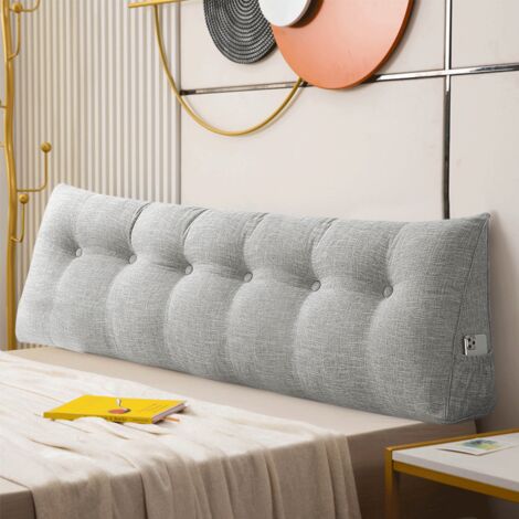 Almohada de lectura en cuña, cojín triangular en cuña, almohada de respaldo con soporte lumbar cervical, perfecta como cojín para ver televisión y leer - Gris claro 180 cm (1/5)