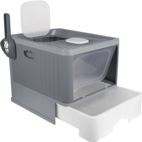 Arenero para gatos, bandeja cerrada, filtro y pala, compartimento inferior extraíble para facilitar la limpieza - Gris (1/5)