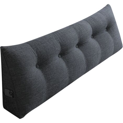 Almohada de lectura en cuña, cojín triangular en cuña, almohada de respaldo con soporte lumbar cervical, perfecta para ver la televisión y leer - Gris oscuro 160 cm (1/5)