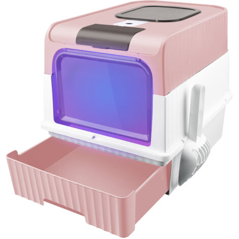 Caja de arena para gatos, inodoro para gatos, bandeja de arena con pala - Esterilización y desodorización ultravioleta - Plástico PP rosa
