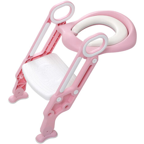 Skecten Asiento de Inodoro para Ninos con cojín antideslizante, Altura Ajustable-Reductor WC/Orinal Plegable para Ninos, Rosa y blanco