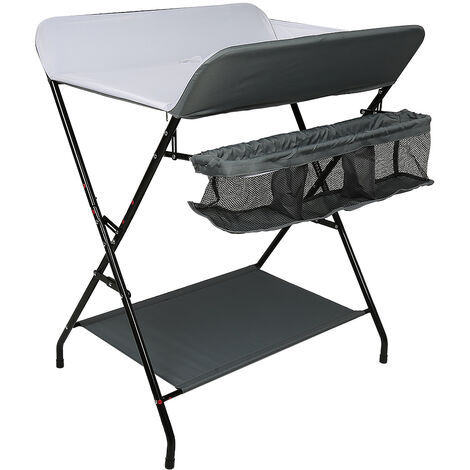 Skecten Multifuncional Cambiador de bebé Cambiador de bebé plegable con cesta de almacenamiento lateral - Gris + blanco