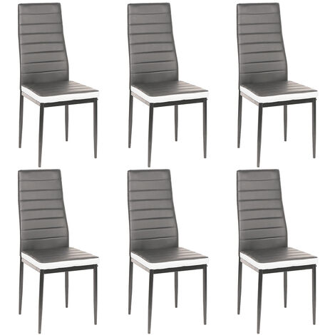 Skecten Set de 6 Sillas de Comedor, Tapizada en Polipiel, para Cocina, Comedor, Bar y Restaurante - Gris+blanco (1/5)
