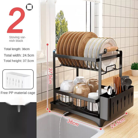 2x Escurridor de Platos para Fregadero con Bandeja,Organizador para Muebles  de Cocina 42x26,5x38cm Blanco