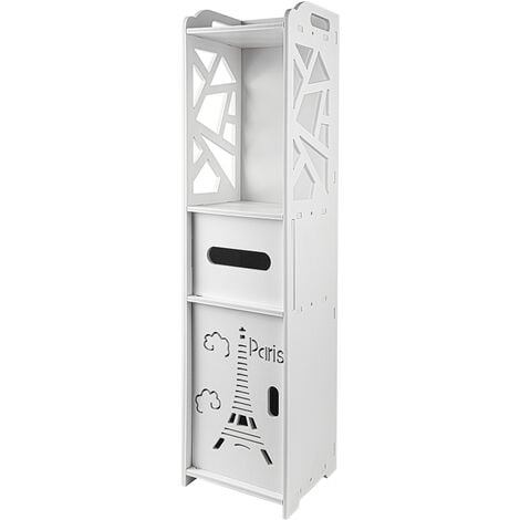 Skecten Armario de Suelo para Baño,Estanterías de baño, con Soporte para Papel Higiénico, Armario para baño, Blanco