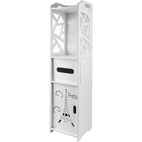 Skecten Armario de Suelo para Baño,Estanterías de baño, con Soporte para Papel Higiénico, Armario para baño, Blanco
