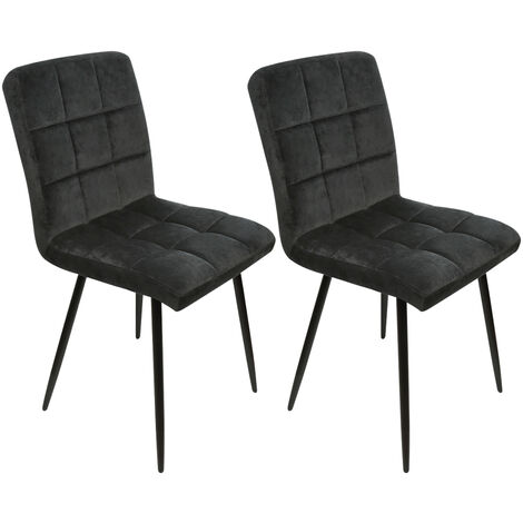 Skecten Juego de 2 Sillas de Comedor Asiento de Terciopelo, Patas fuertes de metal negro, para cocina, comedor, salón, recepción, pub o restaurante - Negro (1/5)