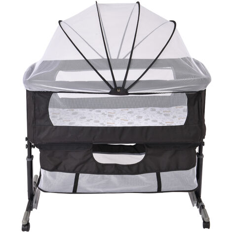 Skecten 2 en 1 Cunas de bebé para bebés/Cuna Colecho,Cuna Auxiliar Ajustable para niños pequeños,con Ruedas y Mosquitera,con Cesta de Almacenamiento,Negro (1/5)