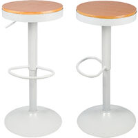 Taburetes de Bar Juego de 2 Sillas de Comedor, Taburetes de Cocina Madera Altura Ajustable 360° Giratoria, Blanco